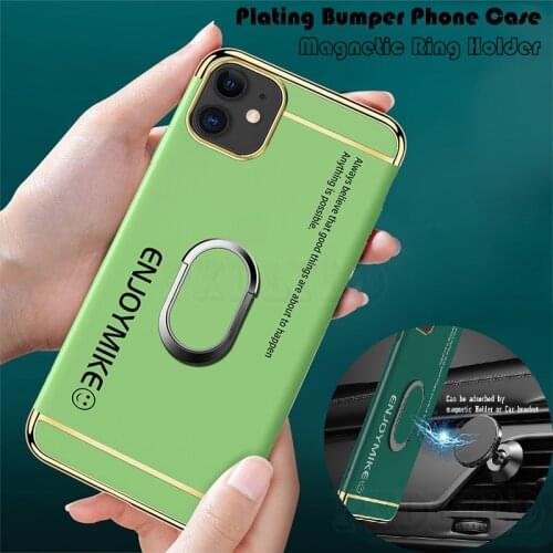 Plating Bumper Case For iPhone 12 Mini XR XS Xs Max X 8 7 6 6s Plus 11 12 Pro Max SE 2020 Hard Protect Cover Magent Ring Holder