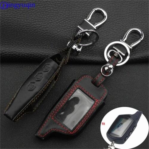 Jingyuqin 3 Buttons Leather Car-Styling Key Cover Case For Starline B9 B6 A91 A61 Twage Two Way Car Alarm System keychain