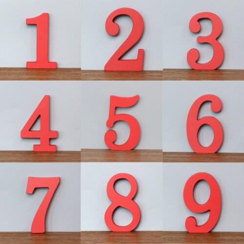 1pc 10cm Red Wood Numbers 0-9 Wooden DIY Arabic Numerals Ornaments Art Crafts Standing Christmas Party Wedding Home Decor