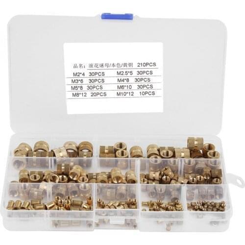 210pcs/set Brass Cylinder Knurled Threaded Round Insert Embedded Nuts with Plastic Box