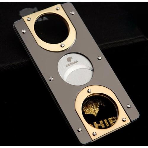 COHIBA Double Blades Cigar Cutters Stainless Steel Gold Plated Cigars Cutter Gadgets Zigarre Cut Cuban Cigars Scissors