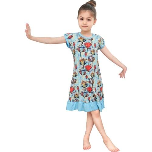 Children Cartoon Flower Printing Dresses 2-10Y Pajamas Gowns Party Dresses for Kids Girls Toddlers Fashion New Summer Dressing