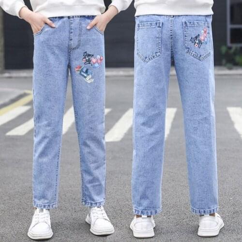 Teenage Jeans for Girls Spring Clothes 2021 New Printing Pencil Pants 6 8 10 12 13 14Years School Children Jeans Kids Trousers