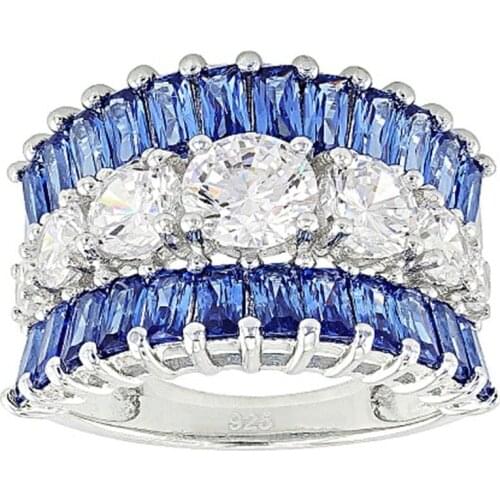 Huitan Gorgeous Women Ring for Wedding Engagement Jewelry Geometric Shine White & Blue Stone Elegant Lady Gift High Quality Ring