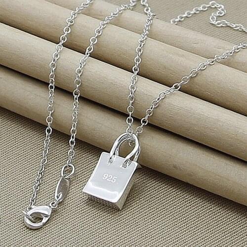 Classic 925 Silver Handbag Pendant Necklaces Fashion Jewelry for Women Party Free Shipping