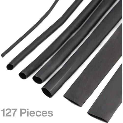 127 Pcs Heat Shrink Tubing kit, Electric Insulation Heat Shrink Wrap Cable Sleeve,Black in 7 Sizes