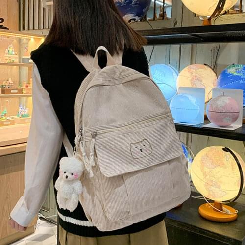 Cute Women Backpack Japanese Teenage Girl Backpack Harajuku Student School Bag Kawaii Corduroy Female Rucksack Girls Mochilas