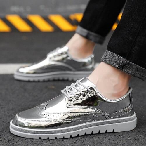 New Large Size 46 Korean Version of Shiny Leather Fashion PU Casual Mens Sneakers Low-top Sports Trendy Young Mens Shoes