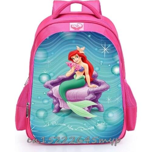 New Fashion Princess Backpack The Little Mermaid Girls Nylon Pink School Bags Kids Backpack Bag For Children Mochilas Disney