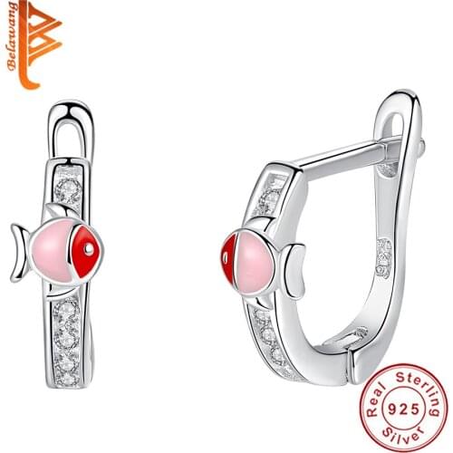 Wholesale Pure 925 Sterling Silver Fashion Red Fish Earring Cute Enamel Hoop Earring For Kids Girl Party Birthday Gift