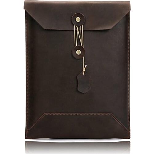 Genuine Leather File Folder Large Capacity Portable Document Bag Pocket With Elastic Closure Folder Office School Supplies