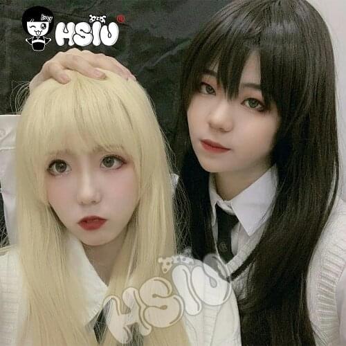 Sun Jing Qiutong wig Comics SQ start with your name Cosplay wig HSIU Brand Light yellow/black Long hair+Free wig cap
