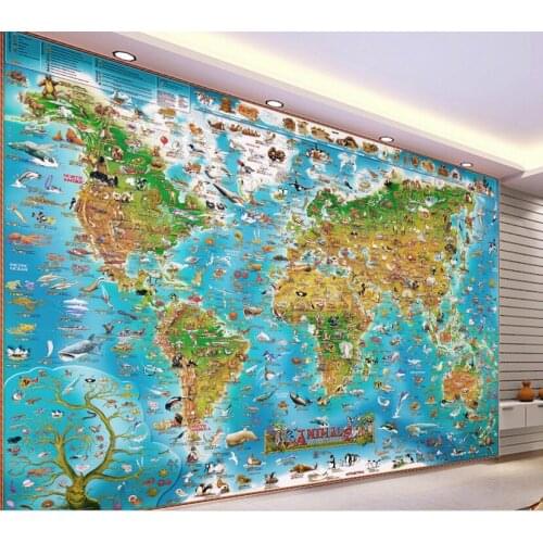 Custom photo 3d wallpaper Non-woven mural Cartoon animals at map decoration painting 3d wall murals wallpaper for living room