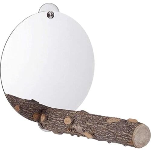 Bird Mirror with Perch Parrot Mirror Toy Feet Grinding Nature Wood Playing Stand