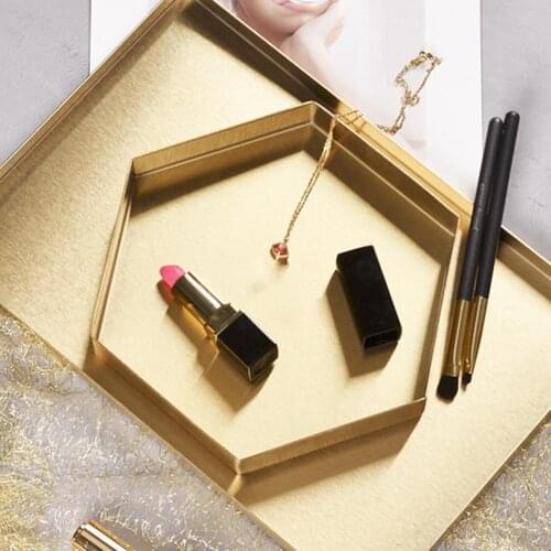 Vintage Gold Hexagon Tray Metal Iron Plate Geometric Old Snack Tray Cosmetic Dish Home Decoration Photography Props