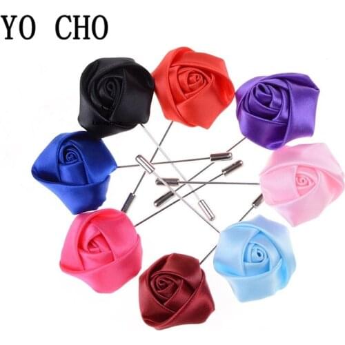 YO CHO Wedding Boutonniere Groom Brooch Pins Silk Rose Flower Buttonholes Men Suit Wedding Flowers Accessories Prom Decorations