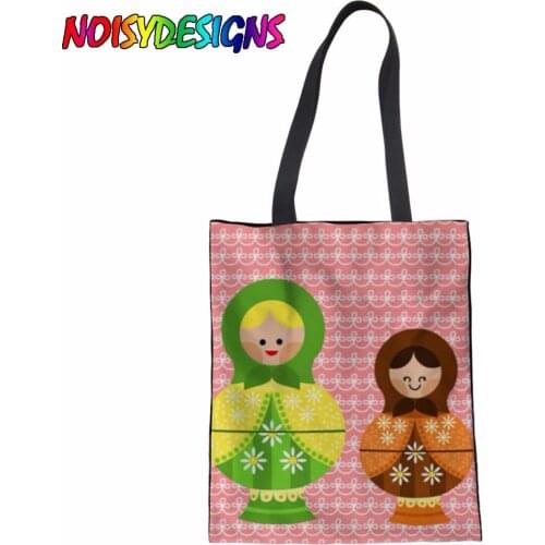 Matryoshka Doll Printed Canvas Shoulder Bag Female Summer Beach Bag pink blue green Design Ladies Shopping Bag Mochila Doll