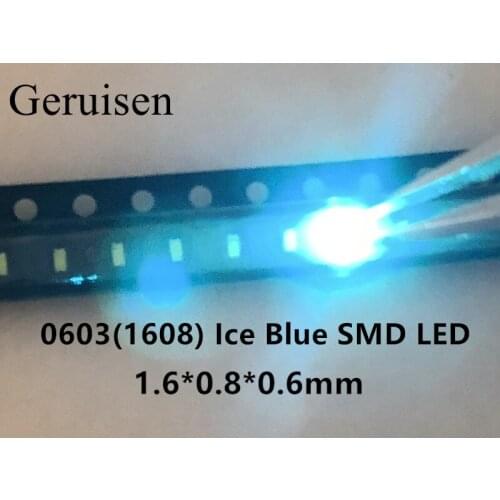 0603 Ice Blue 1608 Ice Blue Clear Ultra Bright Blue SMD LED Indication 1000PCS