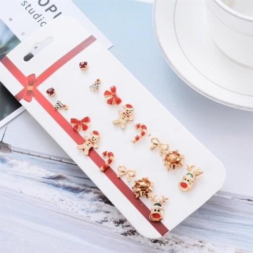 Christmas Earrings Set 8 Pairs Combination Christmas Tree Snowflake Santa Claus Christmas Gifts 2021 New year decor for home