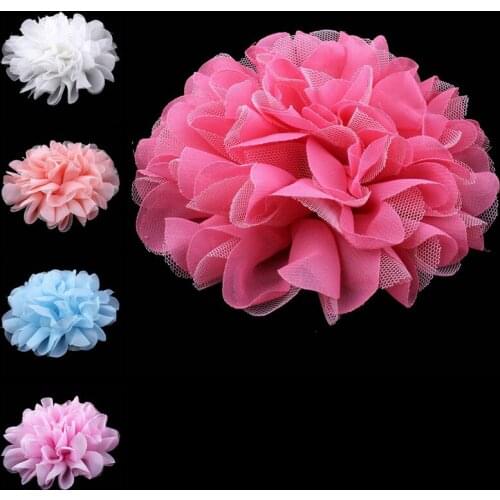 200pcs/lot)5" 5Colors New Arrived Chic FlatBack Flower For Headwear Large Mesh Tulle Fabric Flower For Wedding Dress Decoration