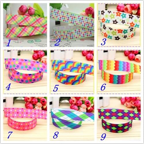 7/8'' Free shipping plaid chevron rainbow printed grosgrain ribbon hairbow headwear party decoration diy wholesale OEM 22mm D380