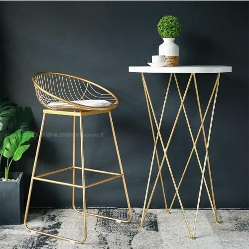 62cm/72cm Nordic Bar Stool Chair Creative Coffee Chair Gold High Stool Simple Dining Chair Wrought Iron with Soft Cushion