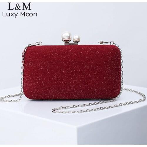 Sequin Evening Bag For Women Luxury Pearl Solid Handbag Clutch Purse Metal Box Female Party Wedding Small Shoulder Bag X362H
