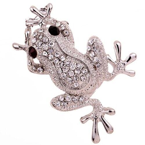 Cute Silver Color Frog Shape Carve Shining Rhinestone Decor Brooch Pin Jewelry Gift Hijab Scarf Broches Coat Sweater Clips Joyas
