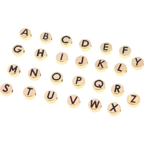 26 mixed letters red blue black enamel alloy metal round flat letter spacer beads, used for jewelry making handmade DIY bracelet
