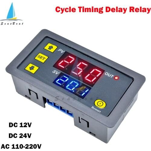 AC 110V 220V DC 12V 24V Digital Time Delay Relay Dual LED Display Cycle Timer Control Adjustable Timing Relay Time Delay Switch