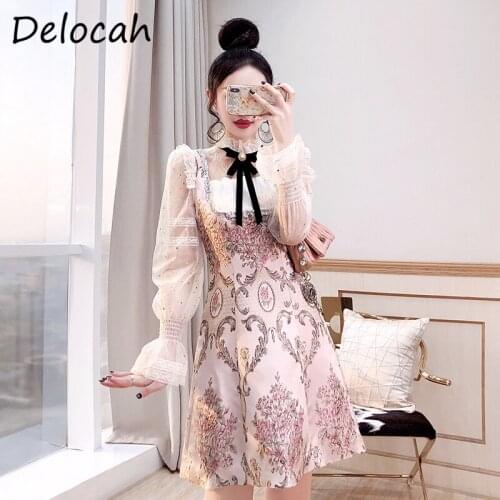 Delocah New 2021 Summer Women Fashion Runway Party A-Line Dress Flare Sleeve Bow Sequined Vintage Ladies Short Dresses Vestidos