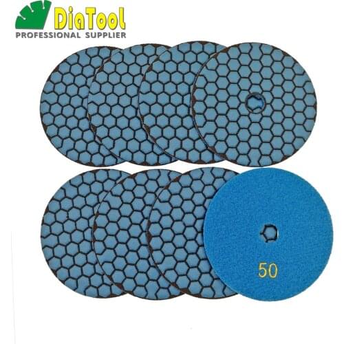 SHDIATOOL 7pcs 4" Grit#50 Resin Bond Diamond Flexible Polishing Pads Sander Disc 100mm Dry Stone Sanding Disc Marble Granite Pad