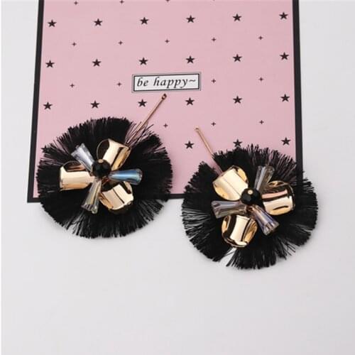 DoreenBeads Polyester Tassel Pendants Flower Gold Black Colorful Faceted Components About 8.5cm(3 3/8") x 6.5cm(2 4/8"), 2 PCs