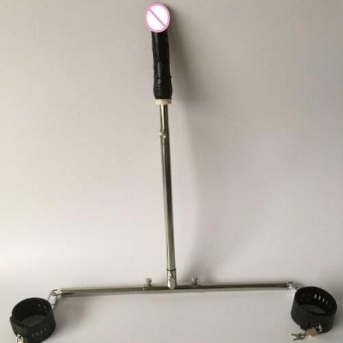 Stainless Steel Bondage Restraints Open Leg Irons Ankle Cuffs Penis Dildo Slave Training Shackles Legcuffs BDSM Fetish Sex Toys