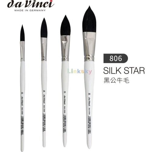 Da Vinci Graphic Design Series 806, Silk Star Cats Tongue Wash Brush, Onion-Shaped Tip Black Ox Hair with White Handle