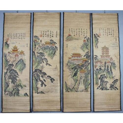 Adornment picture is hanged antique calligraphy and painting the living room four screen big four towers