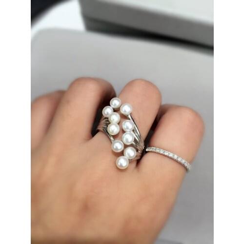 Fine jewelry natural fresh water pearl ring 925 sterling silver free shipping