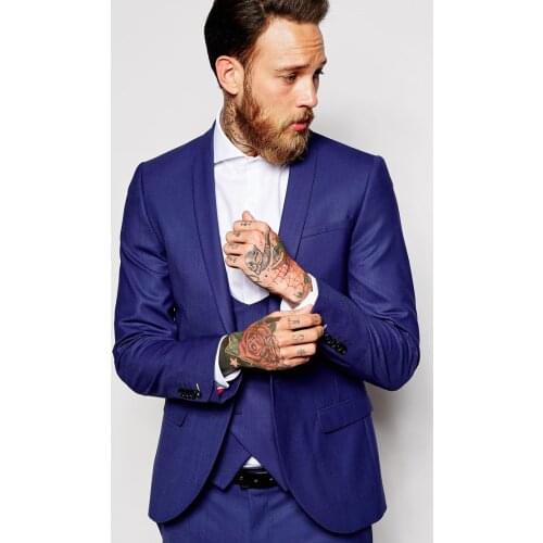 Custom Made Groomsmen Shawl Lapel Groom Tuxedos Royal Blue Men Suits Wedding Best Man Blazer (Jacket+Pants+Tie+Vest) B985