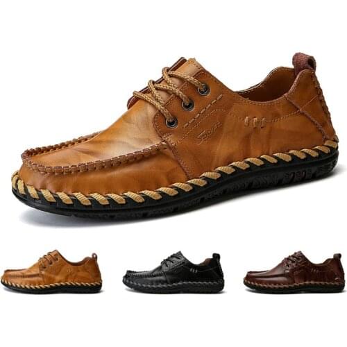 New Spring Autumn Mens Casual shoes High Quality Handmade Non-slip Flat shoes Fashion Moccasins Genuine Leather Men Loafers