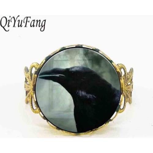 Movie The Crow Black Raven Photo Jewelry Glass Picture Ring mens steampunk Bird Halloween