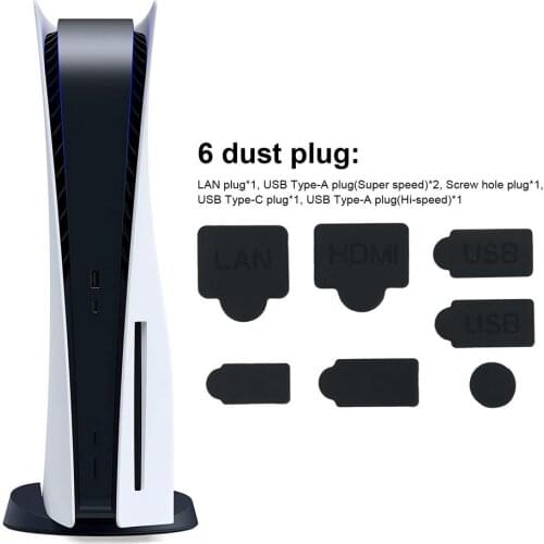 7PCS Silicone Dust Plugs Set USB Interface Anti-Dust Cap Cover For PS5 Cover Stopper Game Console Accessories Parts