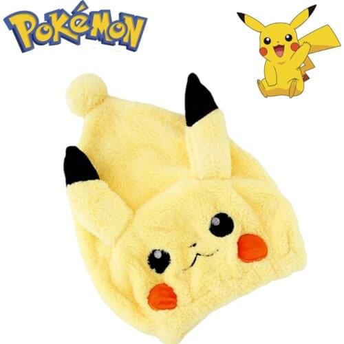 Pokemon Pikachu Plush Hair Dryer Cap Shower Cap Cartoon Strong Absorption Dry Long Velvet Super Soft Baby Hair Cap Ladies Towel