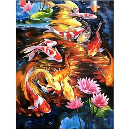 Full square 5d diy diamond painting Koi fish and lotus diamond Embroidery scenery 3d cross stitch kit mosaic round rhinestones