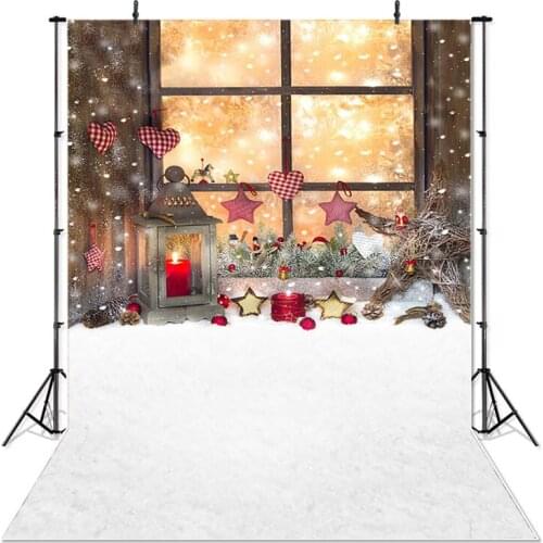 Christmas Photography Background Window Candles Snow Backdrop Party Decoration Props Banner For Photo Studio