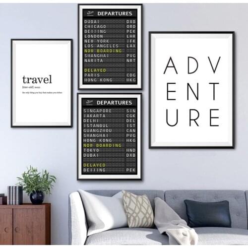 Self-adhesive Wall Sticker Airport Board Destination Poster Honeymoon Travel Quotes Wall Art Home Decoration