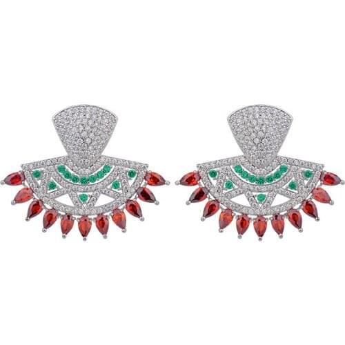 Multicolor Stone Silver Plated Jewelry Cubic Zirconia Fashion Cute Tiny Fan Stud Earrings Gift For School Girls Kids Lady
