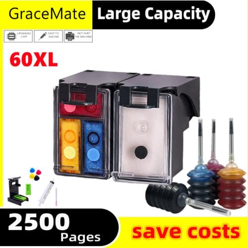 GraceMate 60XL Replacement for Hp 60xl Refillable Ink Cartridge Deskjet F2480 F2420 F4480 F4580 F4280 D2660 D2530