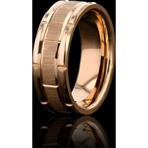 Modern 8MM Men Titanium Steel Ring Fashion Rose Gold Brushed Double Groove Pattern Ring Mens Wedding Ring Party Jewelry Gift