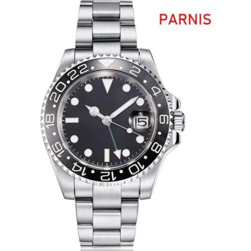 40mm parnis sterile dial Sapphire Luminous GMT automatic movement mens Watche