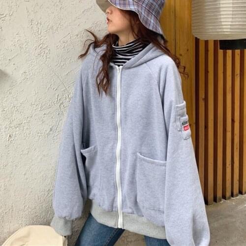 Female clothing Sweatshirt Hoodies Women Top Gary Long Sleeve Zipper Coat Harajuku Streetwear zip up hoodie Female coat winter